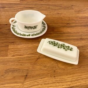 Pyrex Butter Dish Gravy Boat Crazy Daisy Spring Blossom Vintage